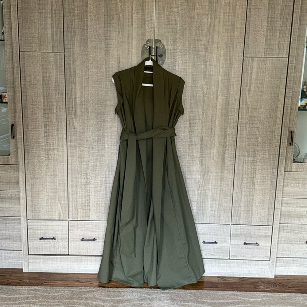 COMMENSE Cotton‎ & Linen Belted Sleeveless Open Front Long Dress